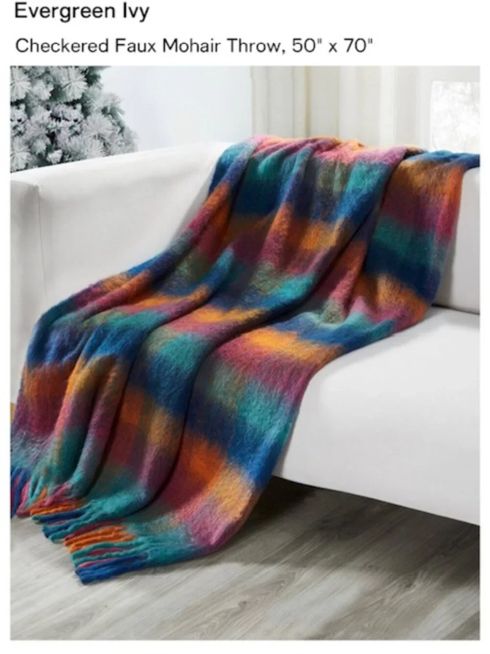 Checkered Faux Mohair Throw